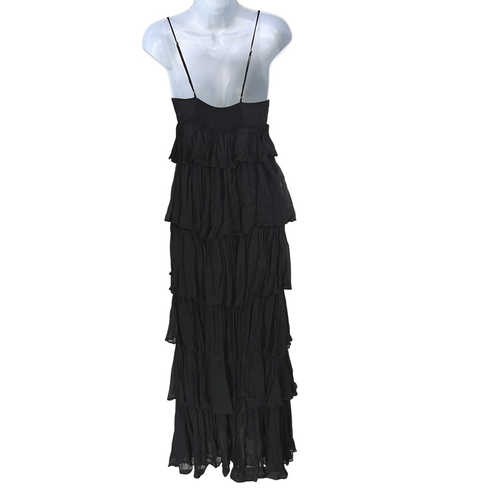 J.Crew Collection Women Boho Grunge Goth Ruffle-Tier Maxi Dress Black‎ Chiffon 2 - Picture 6 of 8